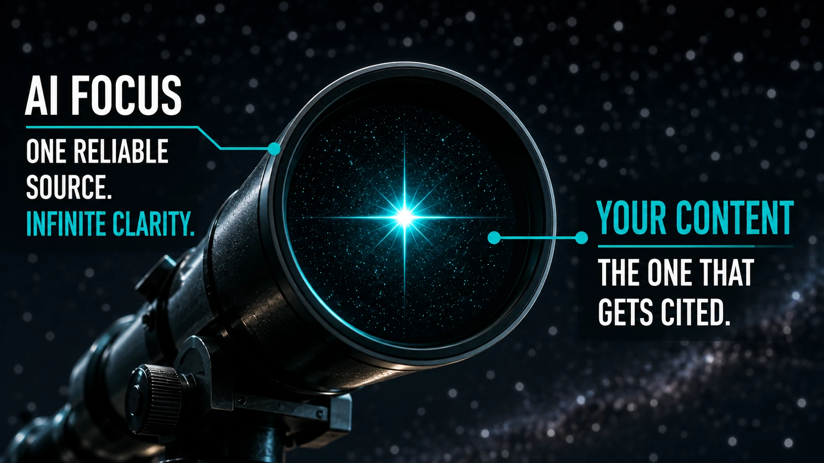 A telescope focused on one brilliant Teal star while thousands of other gray stars are blurred in the background